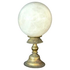 Large Opaque Rock Crystal Quartz Sphere Ball on Stand
