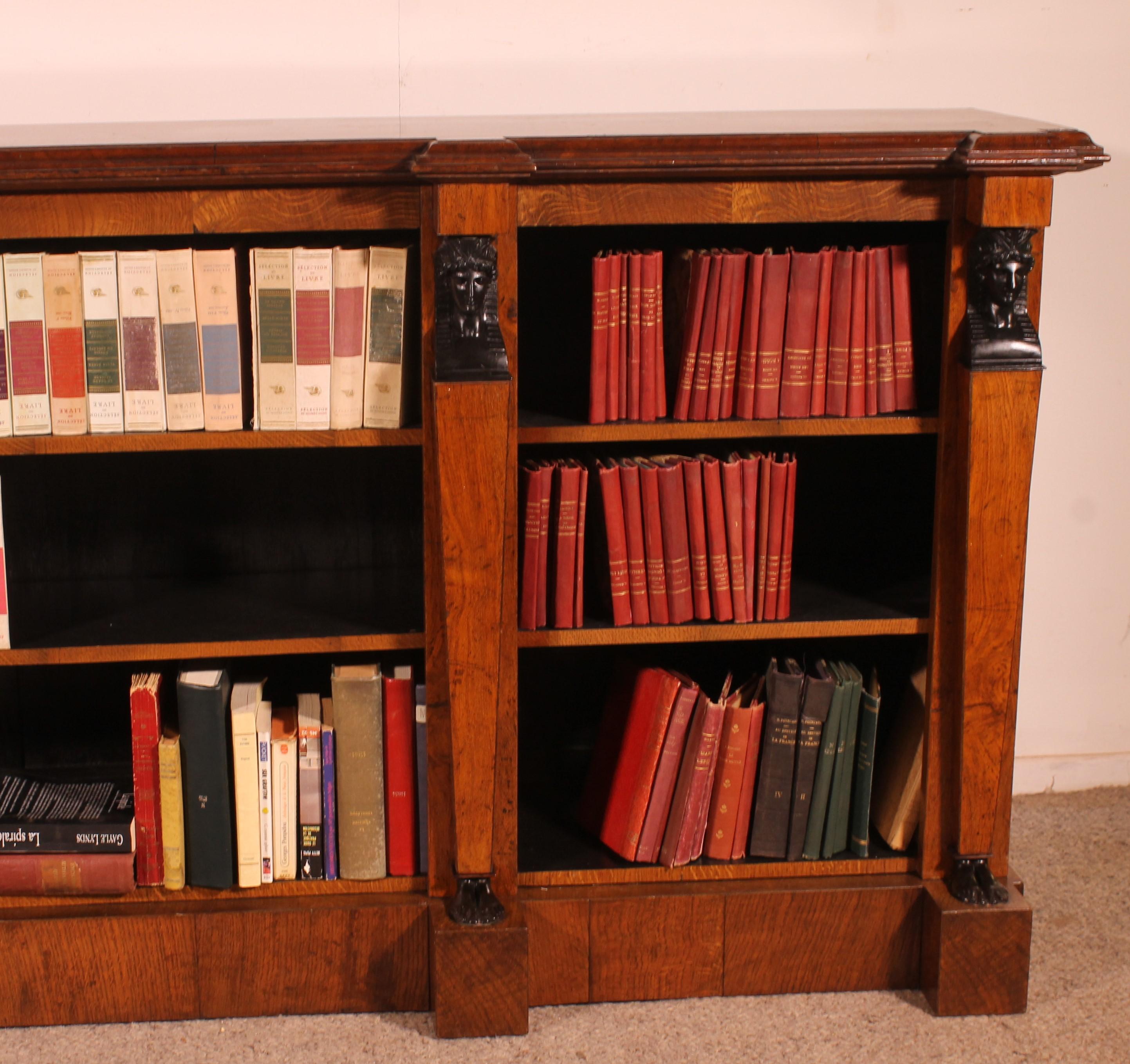 Large Open Bookcase In Oak Empire Style - 19th Century In Good Condition For Sale In Brussels, Brussels