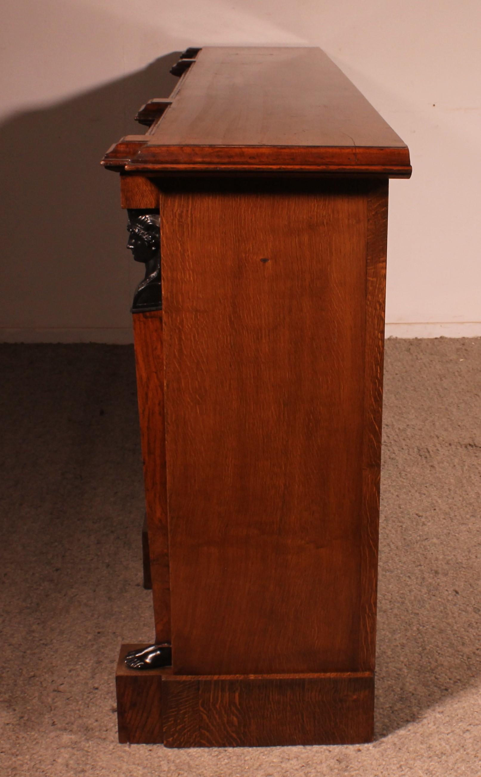Large Open Bookcase In Oak Empire Style - 19th Century For Sale 4