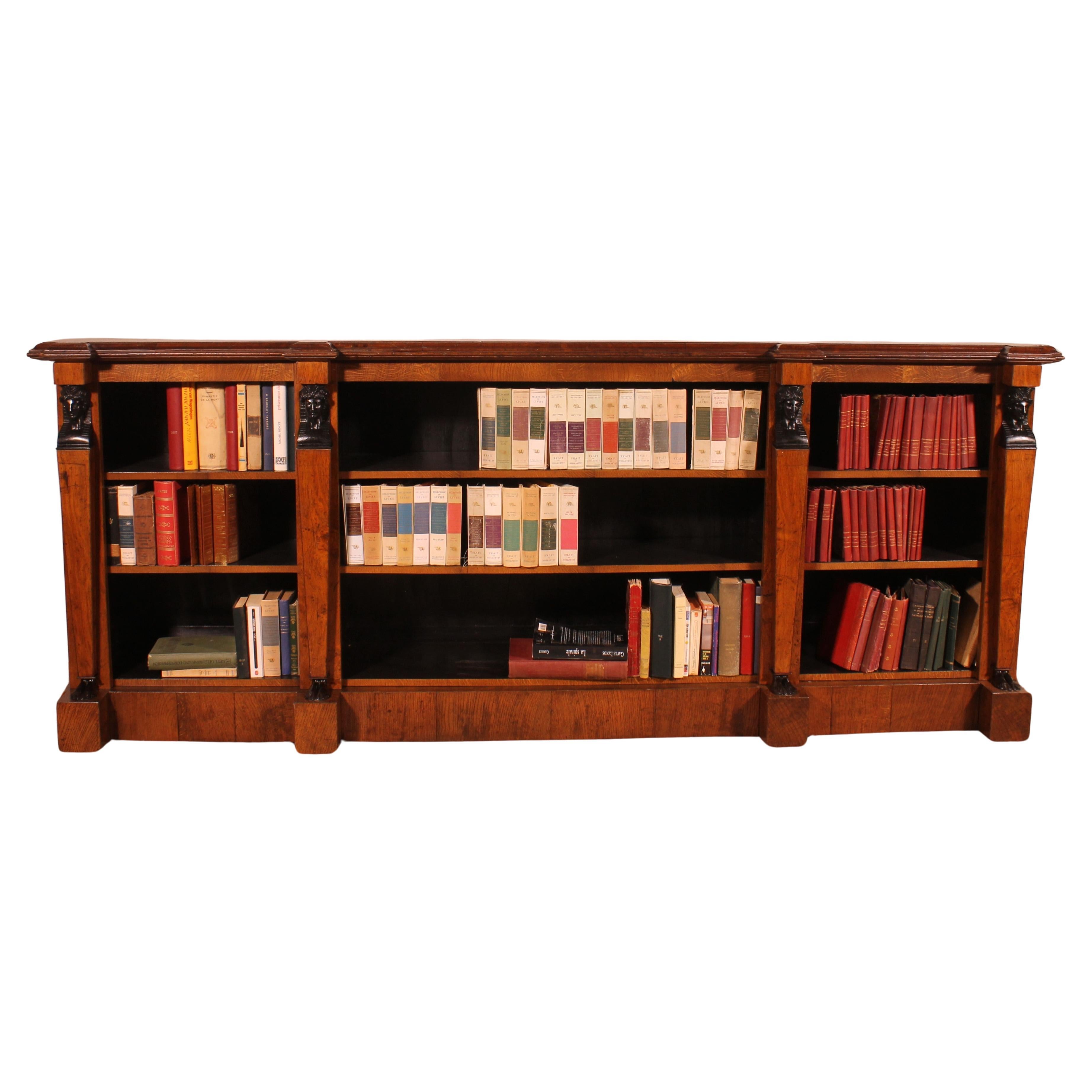 Gran Librería Abierta De Roble Estilo Imperio - Siglo XIX