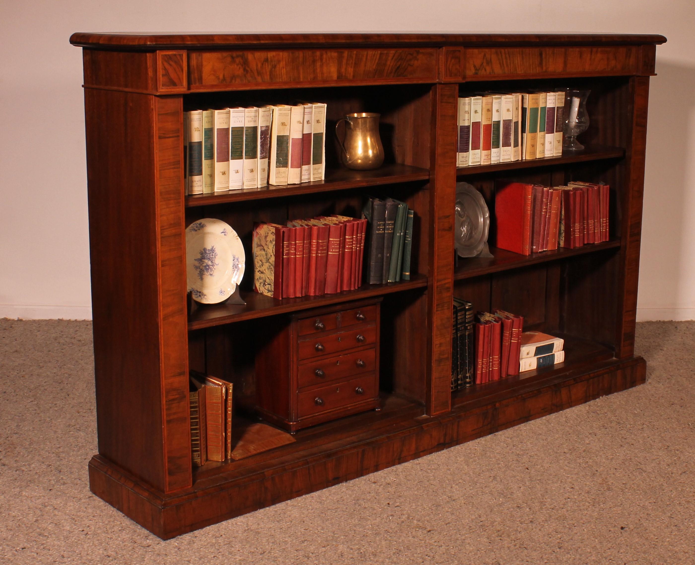 Large Open Bookcase In Walnut And Inlays From The 19th Century 7