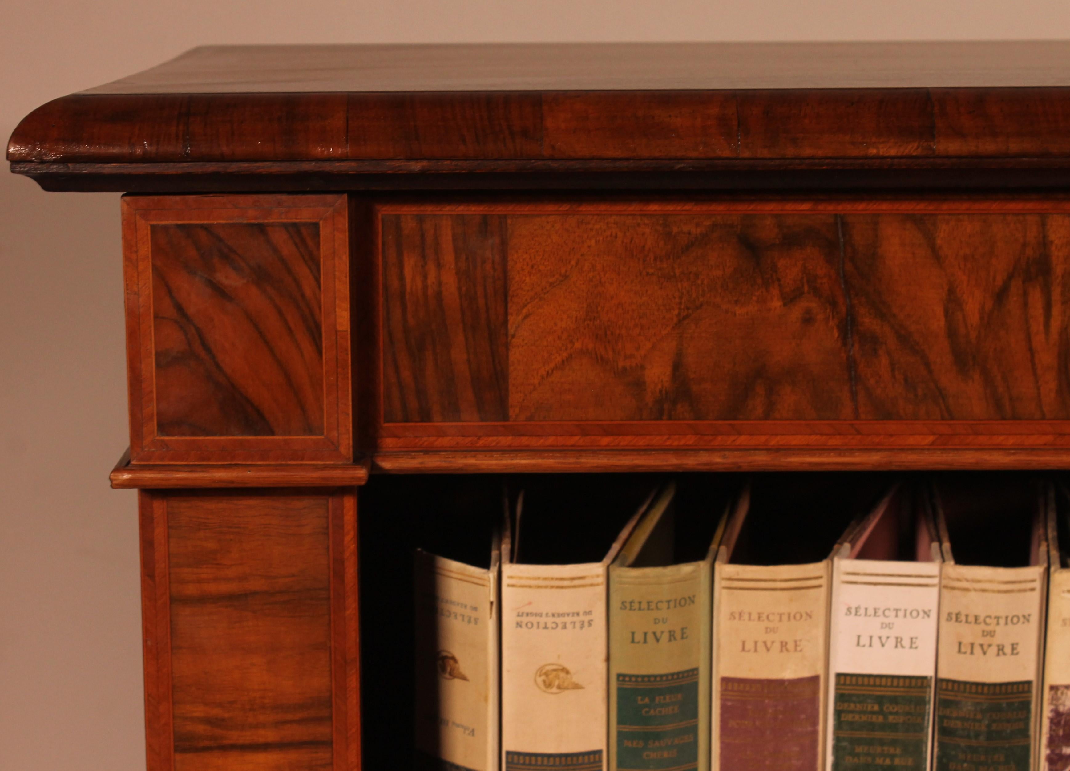 Large Open Bookcase In Walnut And Inlays From The 19th Century 1