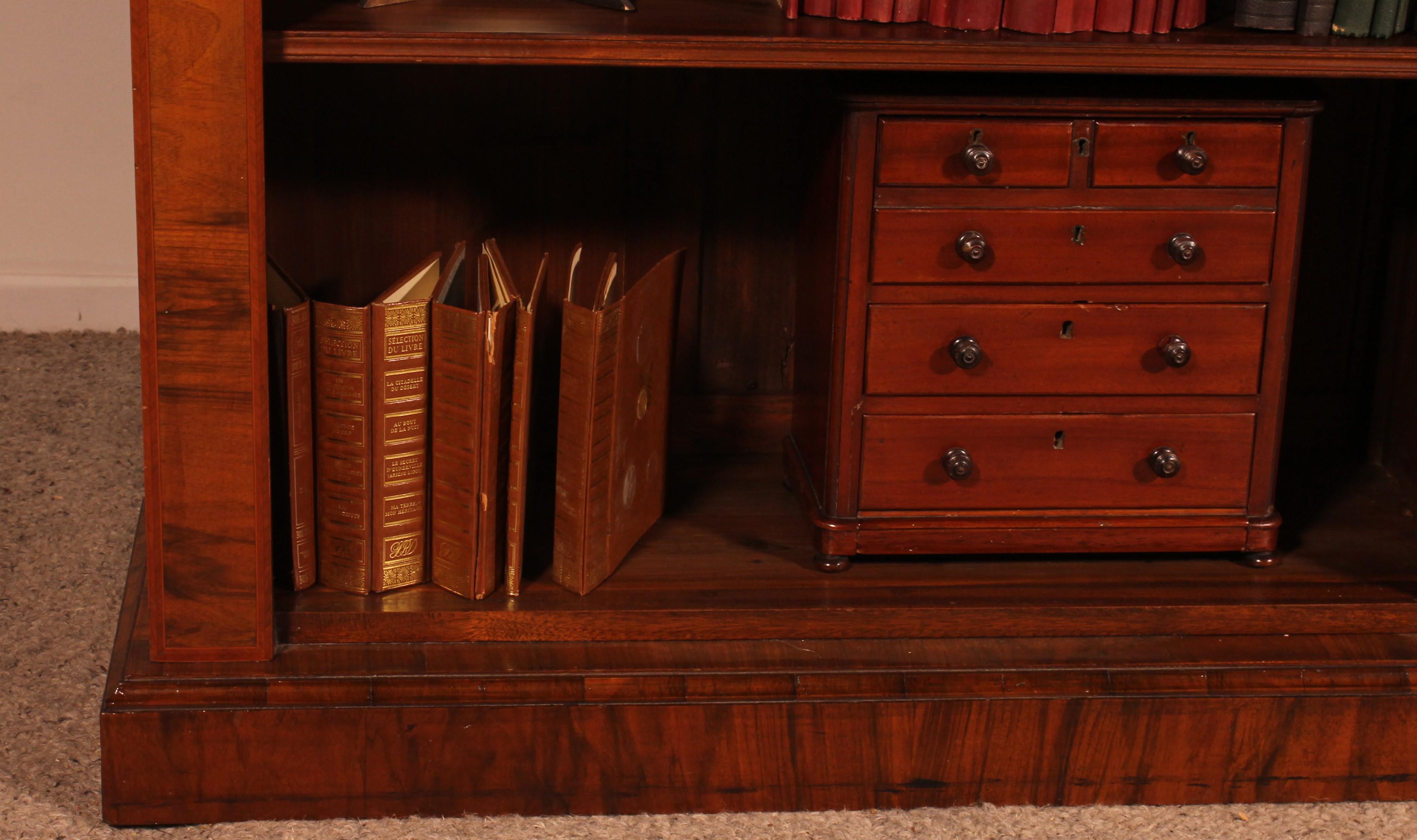 Large Open Bookcase In Walnut And Inlays From The 19th Century 2
