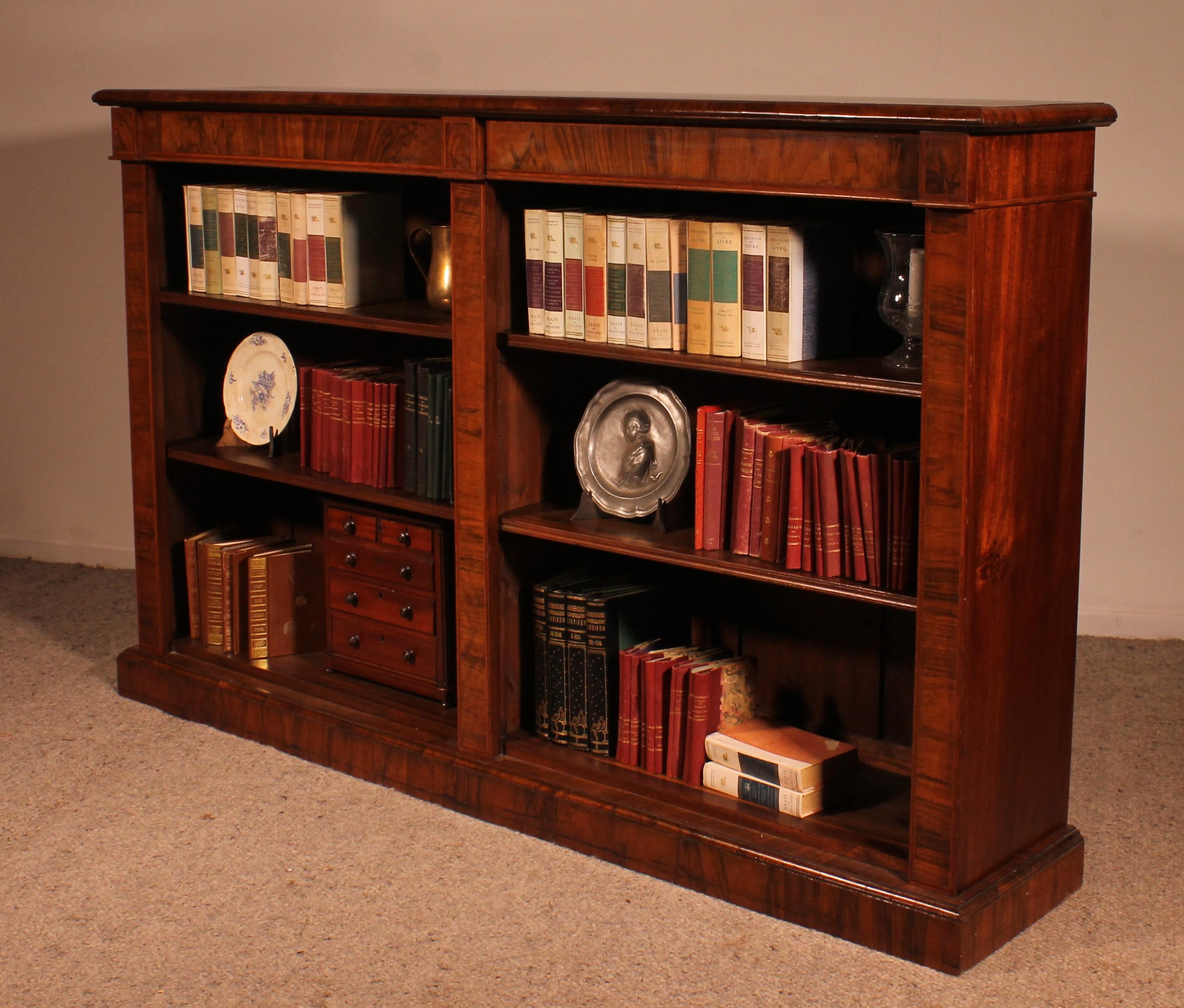 Large Open Bookcase In Walnut And Inlays From The 19th Century 3
