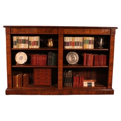 Large Open Bookcase In Walnut And Inlays From The 19th Century