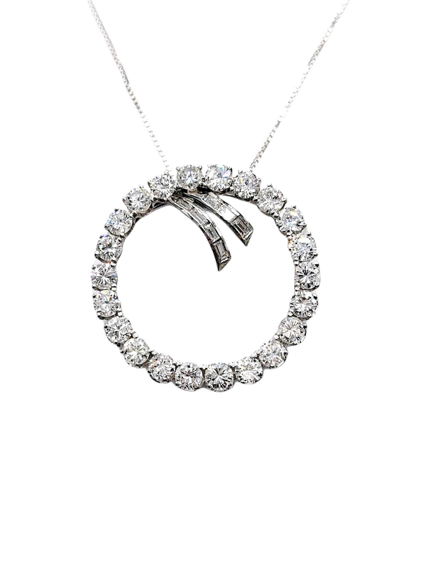 Large Open Circle and Bow 5.50 Carats Diamond Brooch / Pendant Set in Platinum 4
