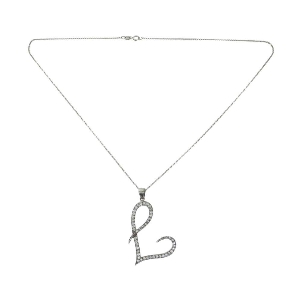 Large Open Diamond Encrusted Half Heart Pendant Necklace For Sale
