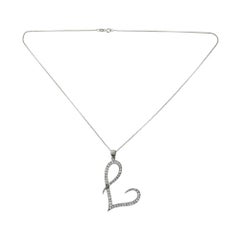 Large Open Diamond Encrusted Half Heart Pendant Necklace