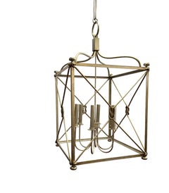 Large Open Framed Cage-Style Six-Light Pendant Chandelier