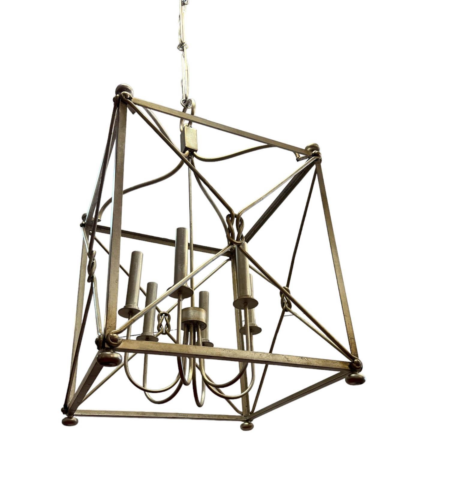 Large Open Framed Cage-Style Six-Light Pendant Chandelier In Good Condition For Sale In Palm Beach Gardens, FL