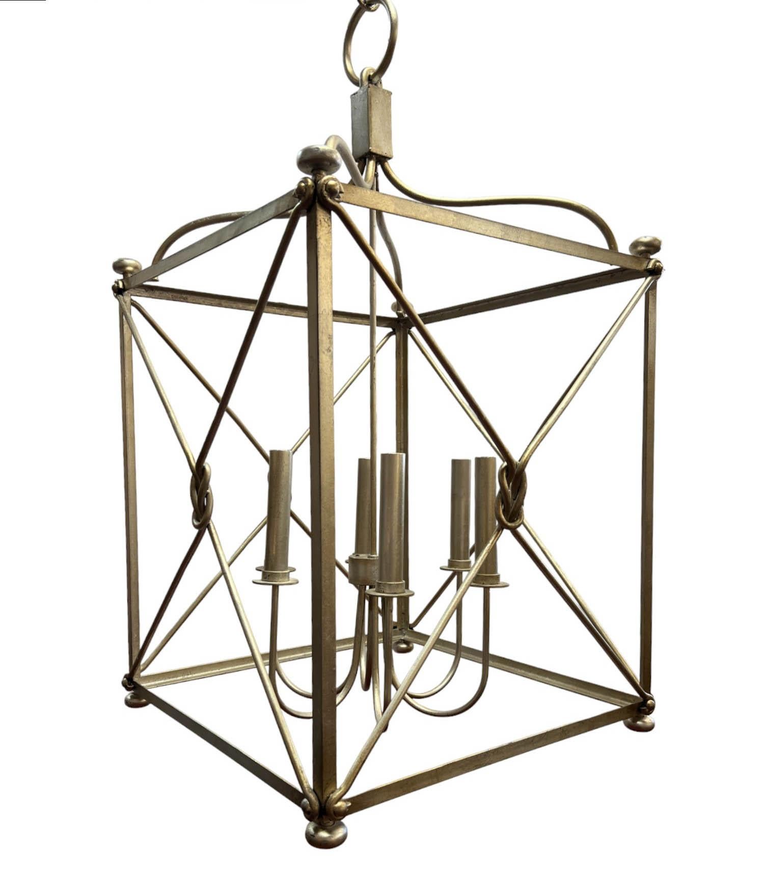 Late 20th Century Large Open Framed Cage-Style Six-Light Pendant Chandelier For Sale