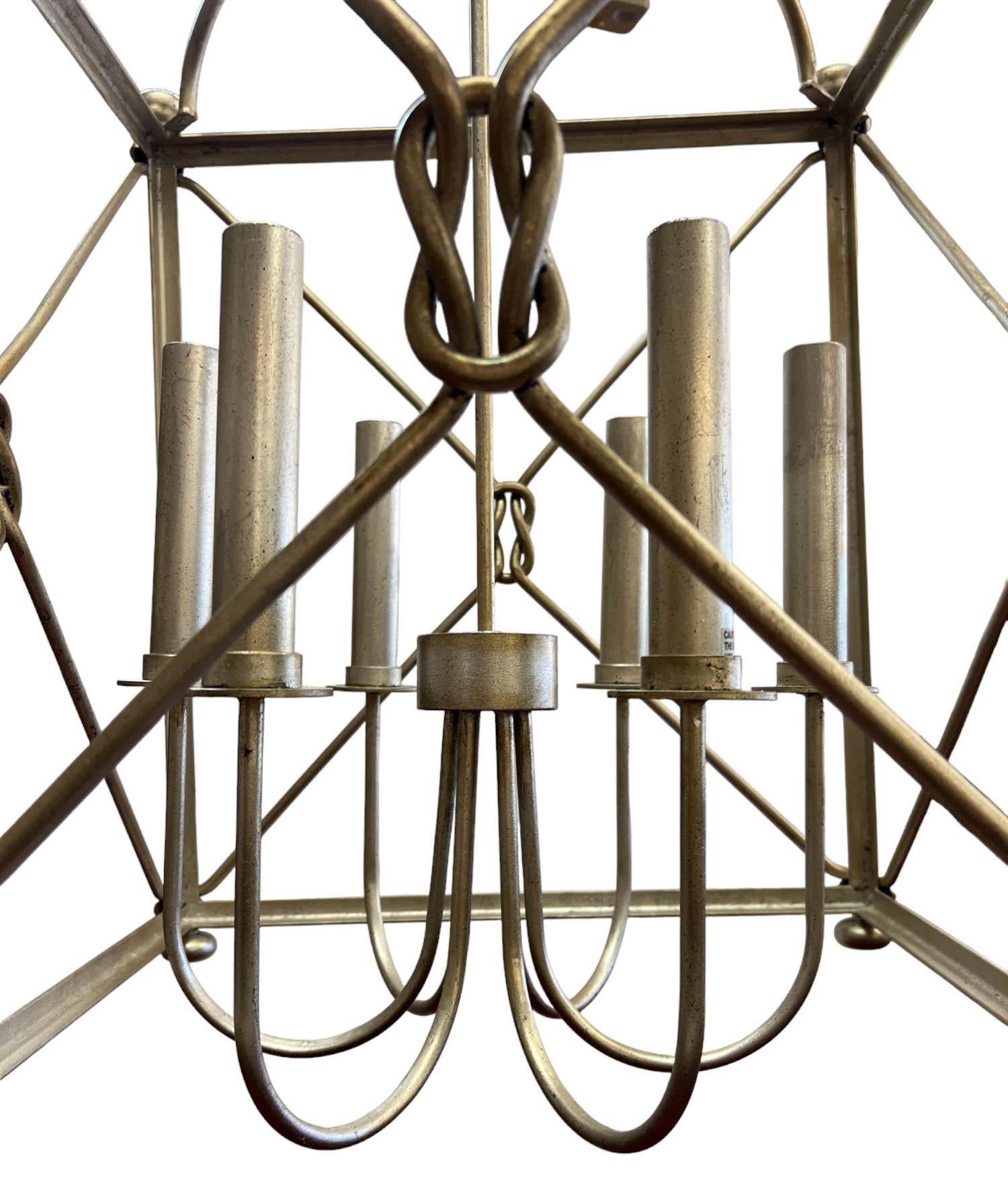 Large Open Framed Cage-Style Six-Light Pendant Chandelier For Sale 2