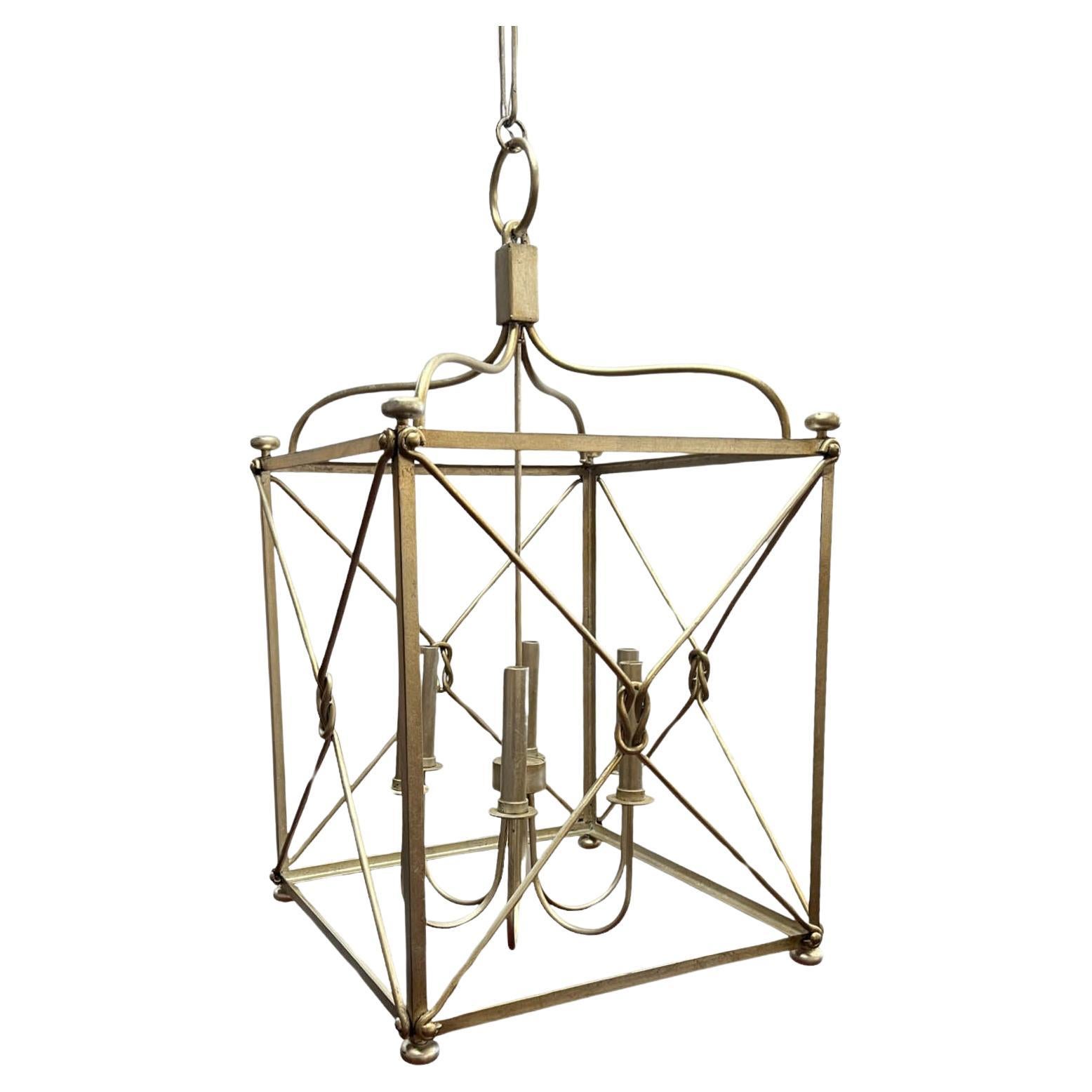 Large Open Framed Cage-Style Six-Light Pendant Chandelier For Sale