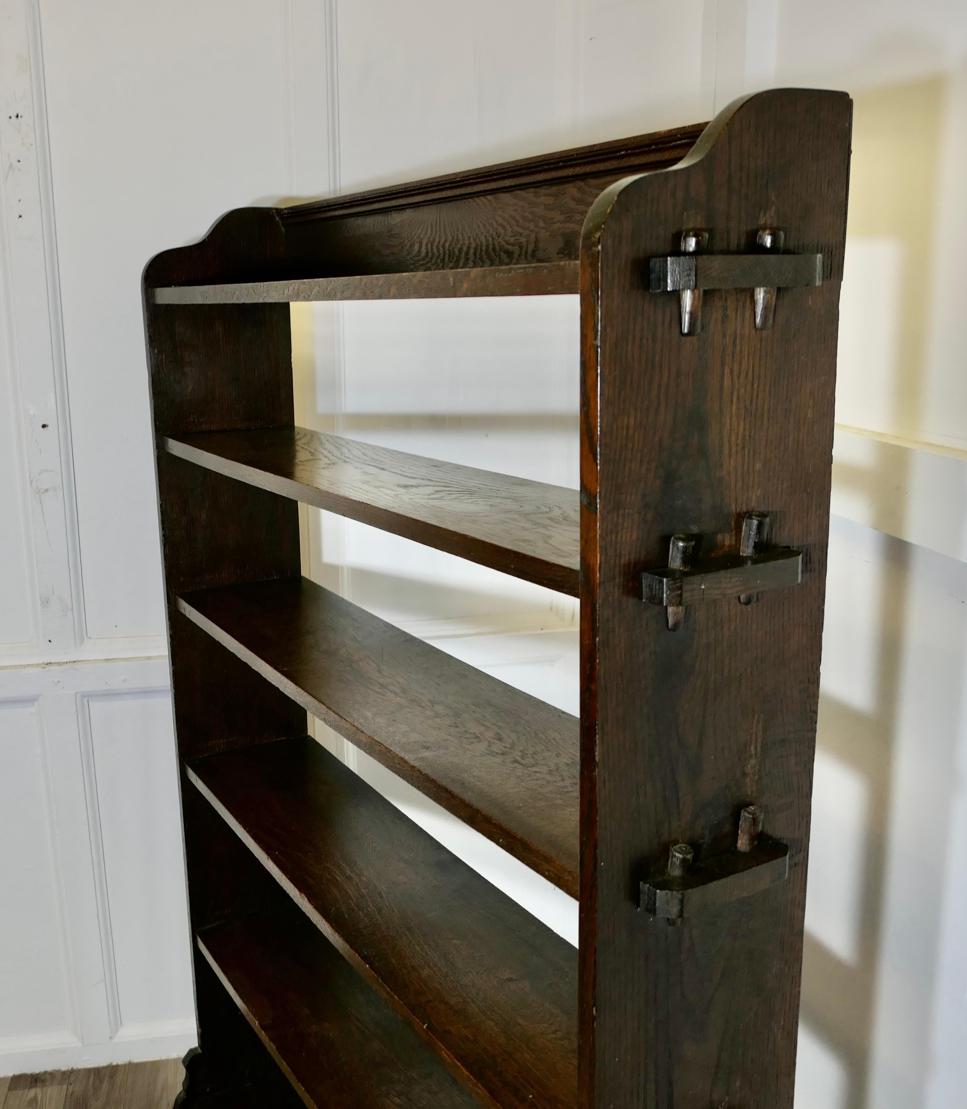 Late 19th Century Large Open Front Arts and Crafts Oak Bookcase. For Sale