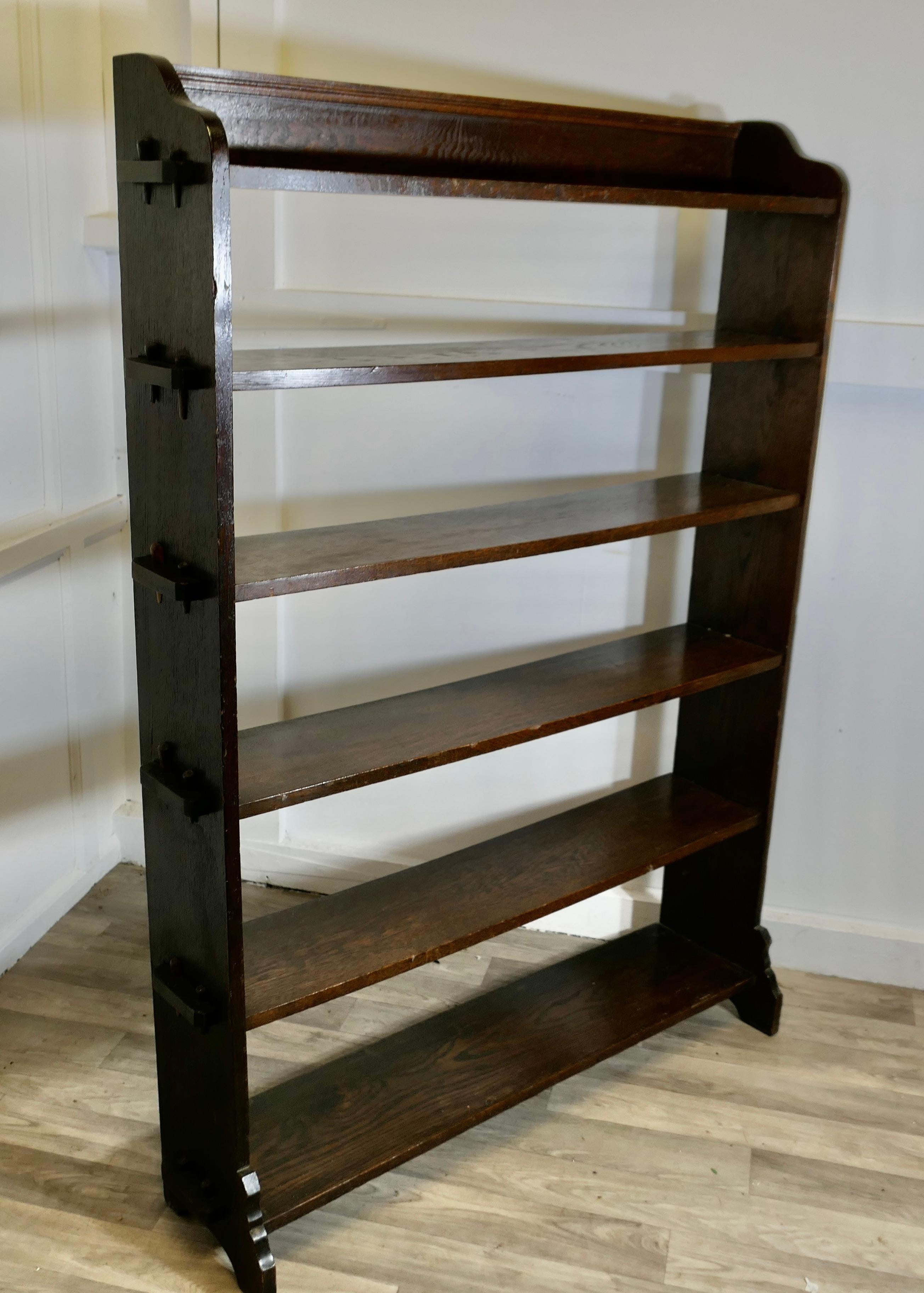 Large Open Front Arts and Crafts Oak Bookcase. For Sale 1