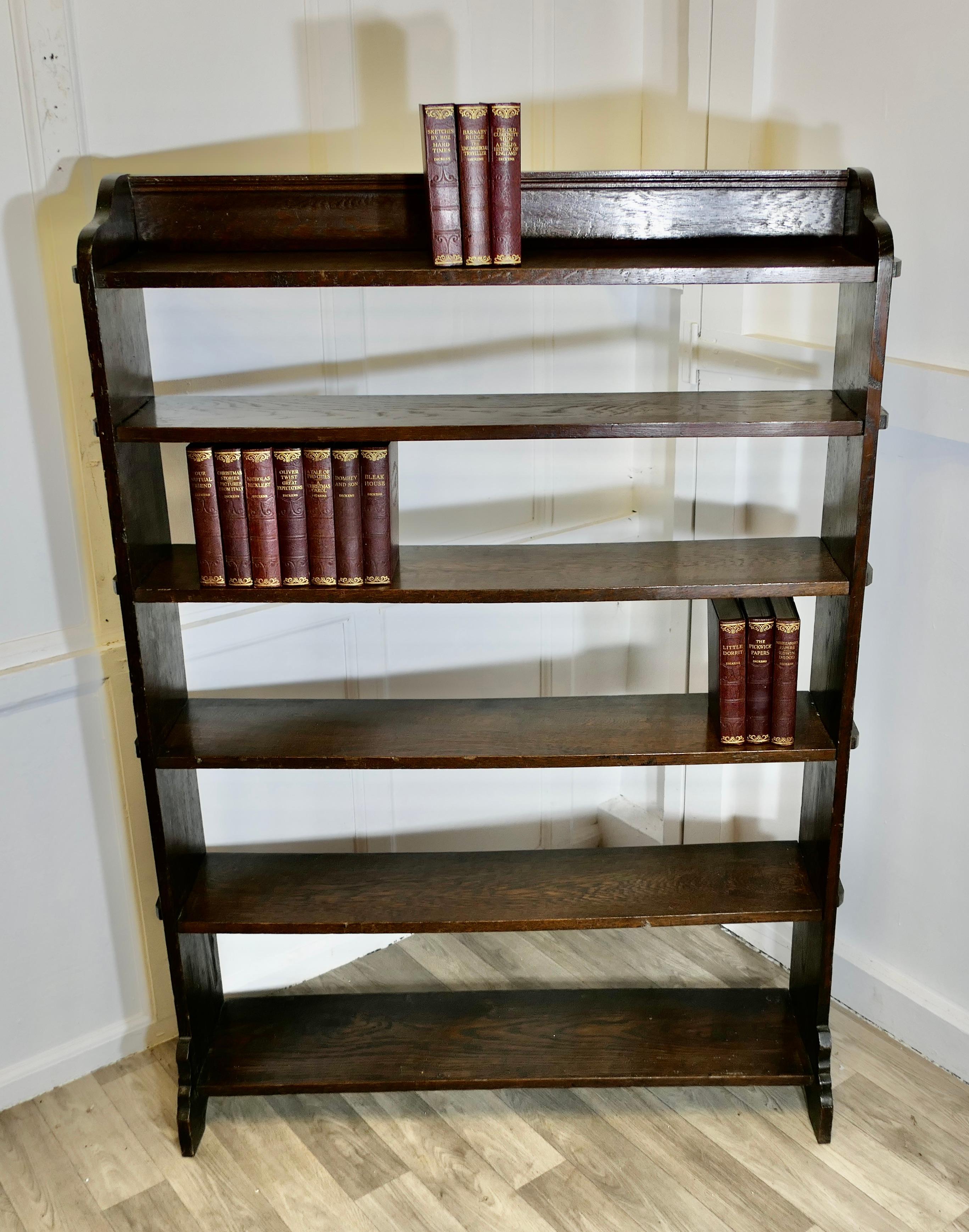 Large Open Front Arts and Crafts Oak Bookcase. For Sale 2