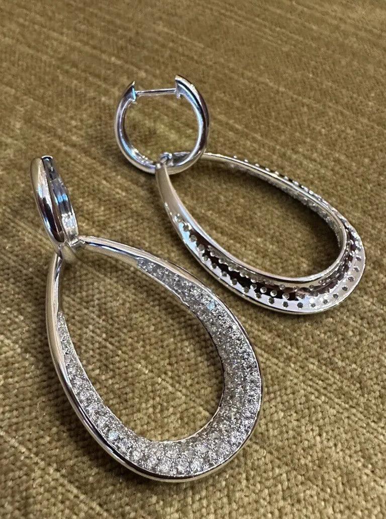 Women's Large Open Hoop Pave Diamond Earrings 3.05 carat total weight in 18k White Gold For Sale