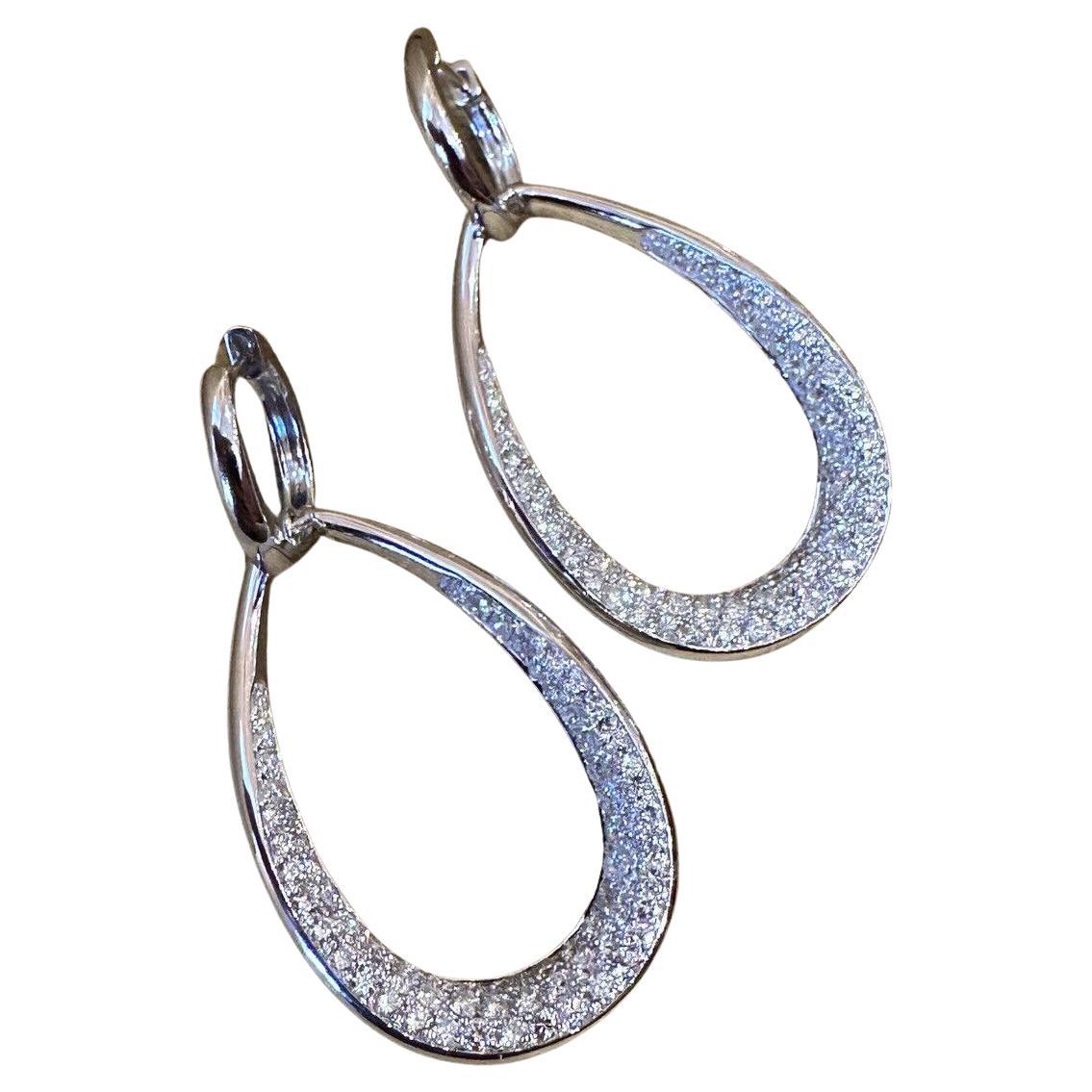 Large Open Hoop Pave Diamond Earrings 3.05 carat total weight in 18k White Gold