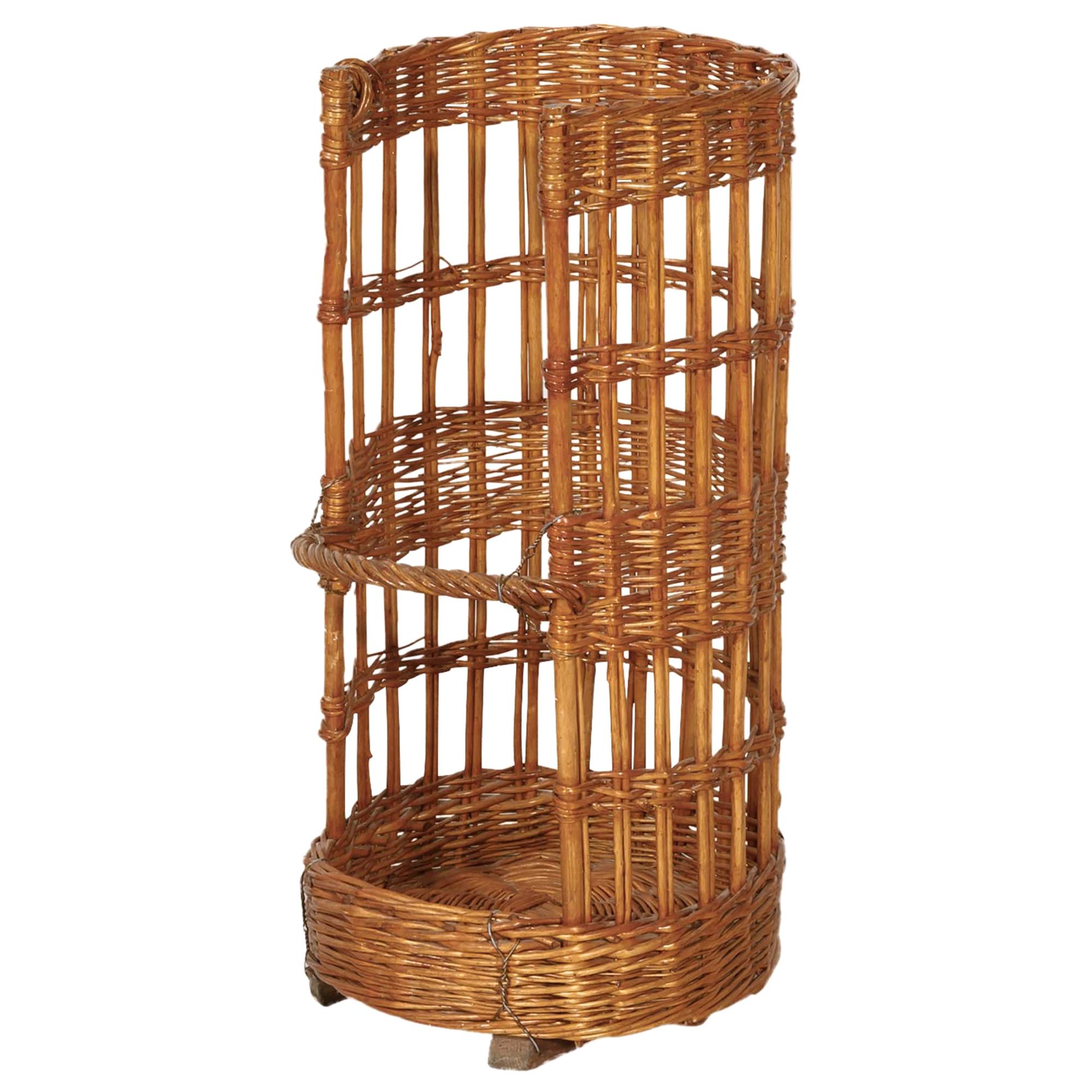 Large Open-Sided French Standing Willow Baguette Basket from Boulangerie