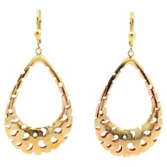 Large Open Teardrop Scalloped Pattern Drop Earring in 14K Yellow Gold