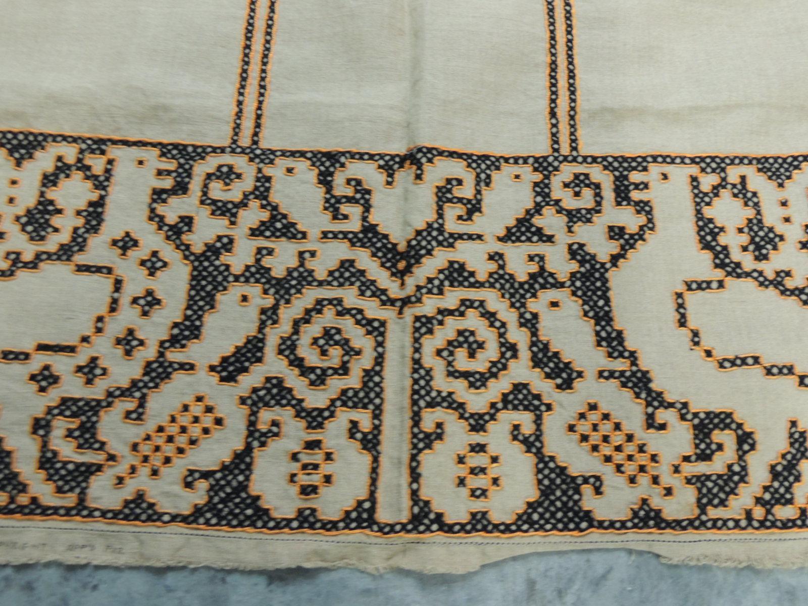 Tribal Large Orange and Black Embroidered Textile Panel For Sale