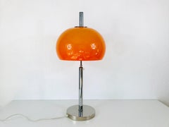 Large Orange and Chrome Mushroom Table Lamp, 1970s