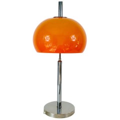 Large Orange and Chrome Mushroom Table Lamp, 1970s