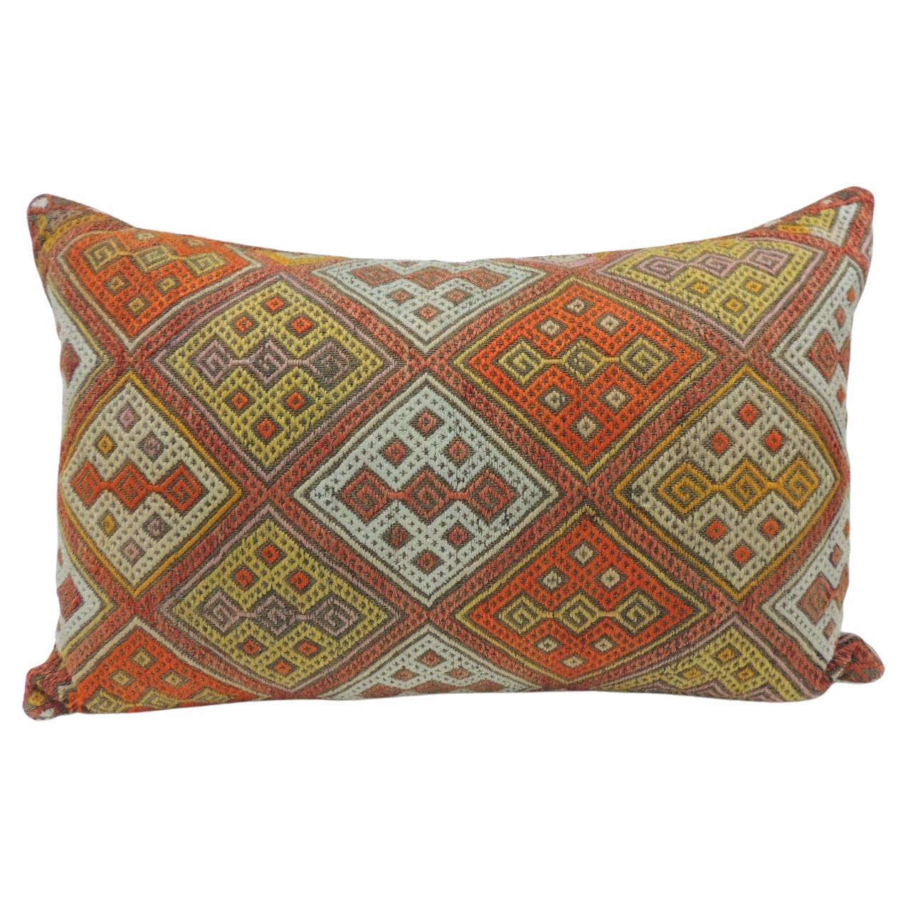 Vintage Red and Orange Woven Kilim Bolster Decorative Pillow For Sale