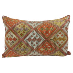 Large Orange and Red Woven Kilim Decorative Bolster Pillow