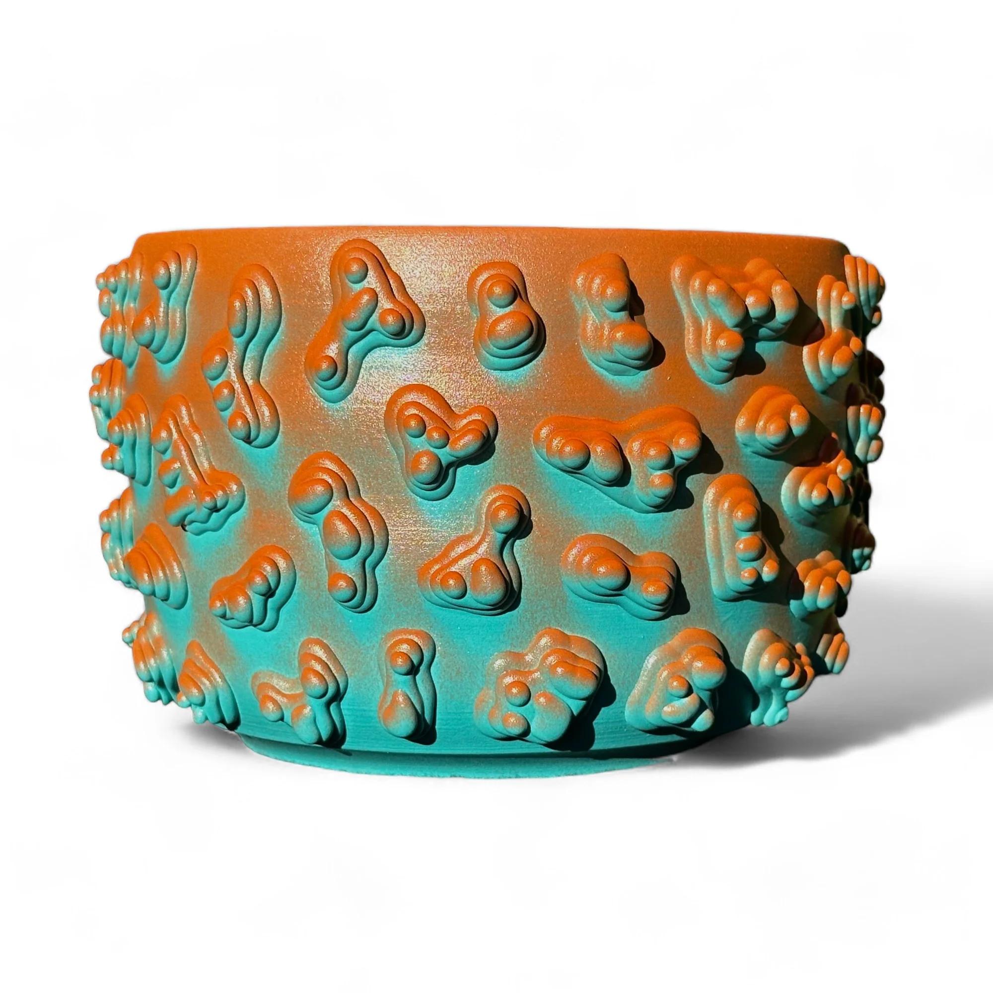 American Large Orange And Teal Amoeba Ombre Planter