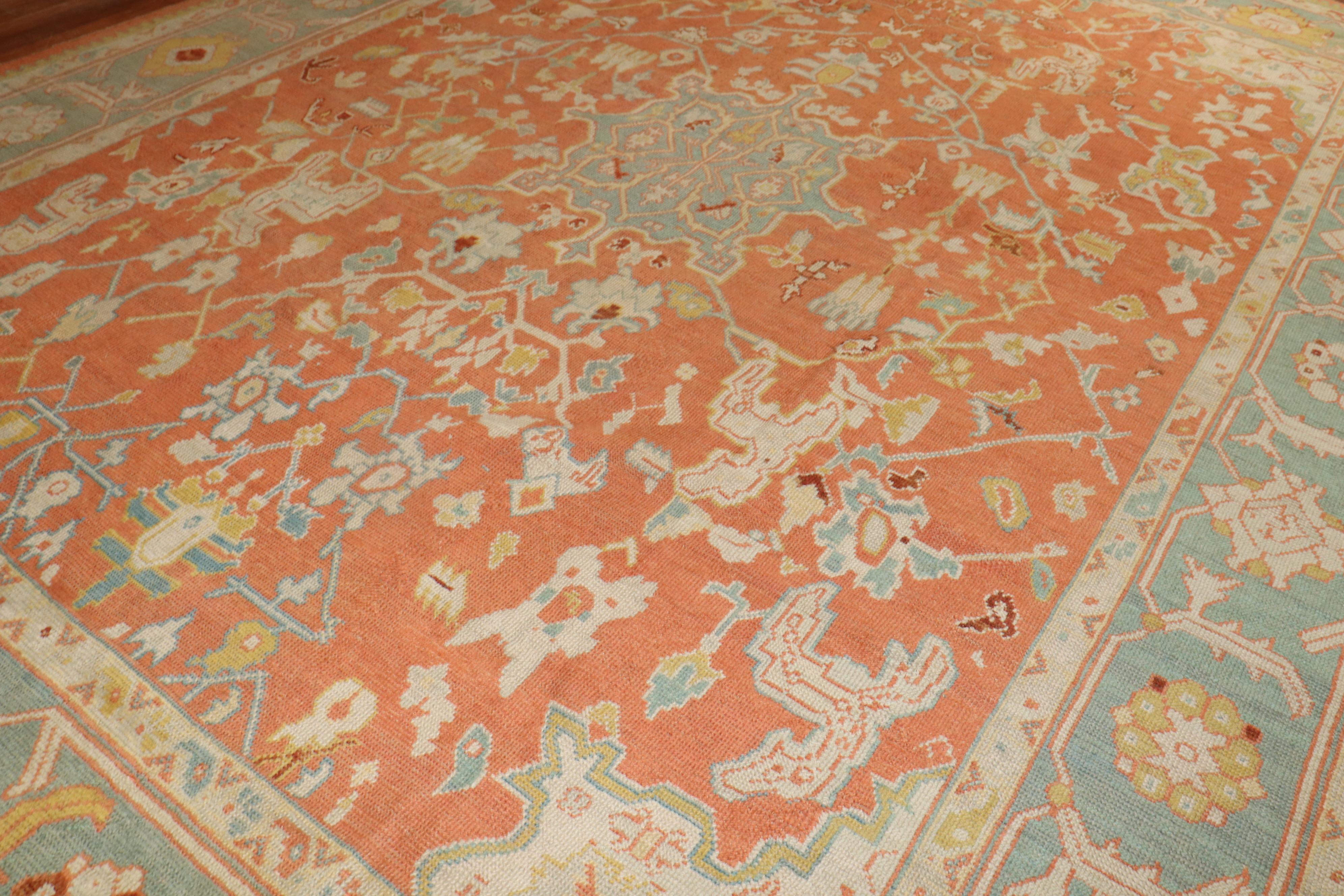 Large Orange Antique Oushak Rug In Good Condition For Sale In New York, NY