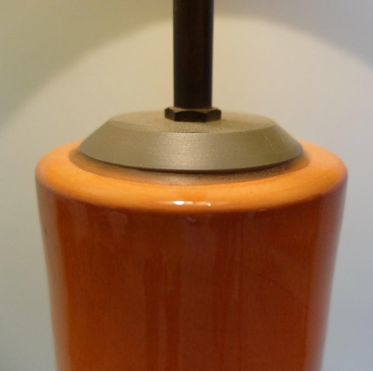 Mid-20th Century Large Orange Ceramic Table Lamp with Original Shade For Sale