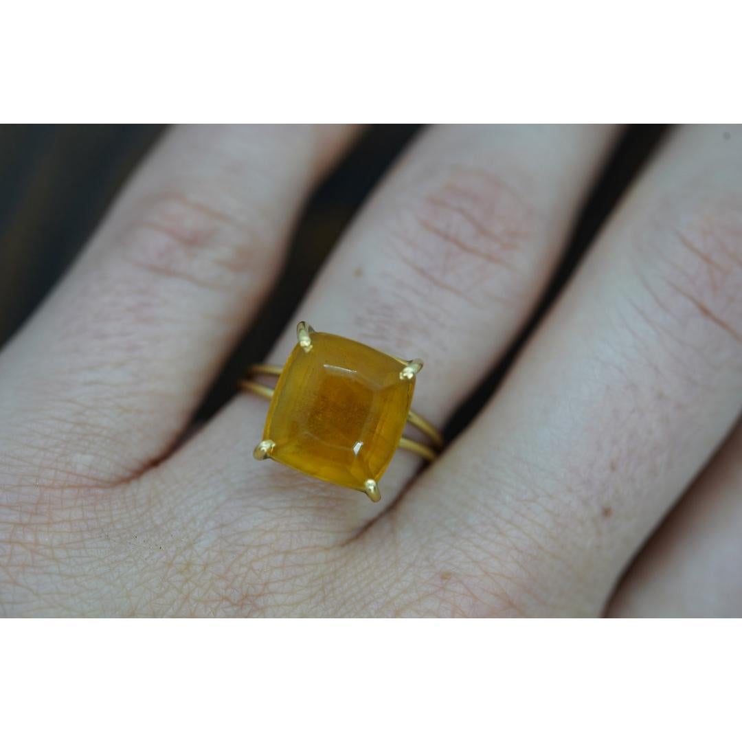 Large Orange Citrine ring. 18k yellow gold Heavy Large Prong Set Round Citrine For Sale 1