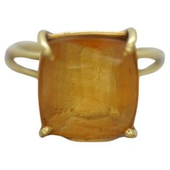 Large Orange Citrine ring. 18k yellow gold Heavy Large Prong Set Round Citrine