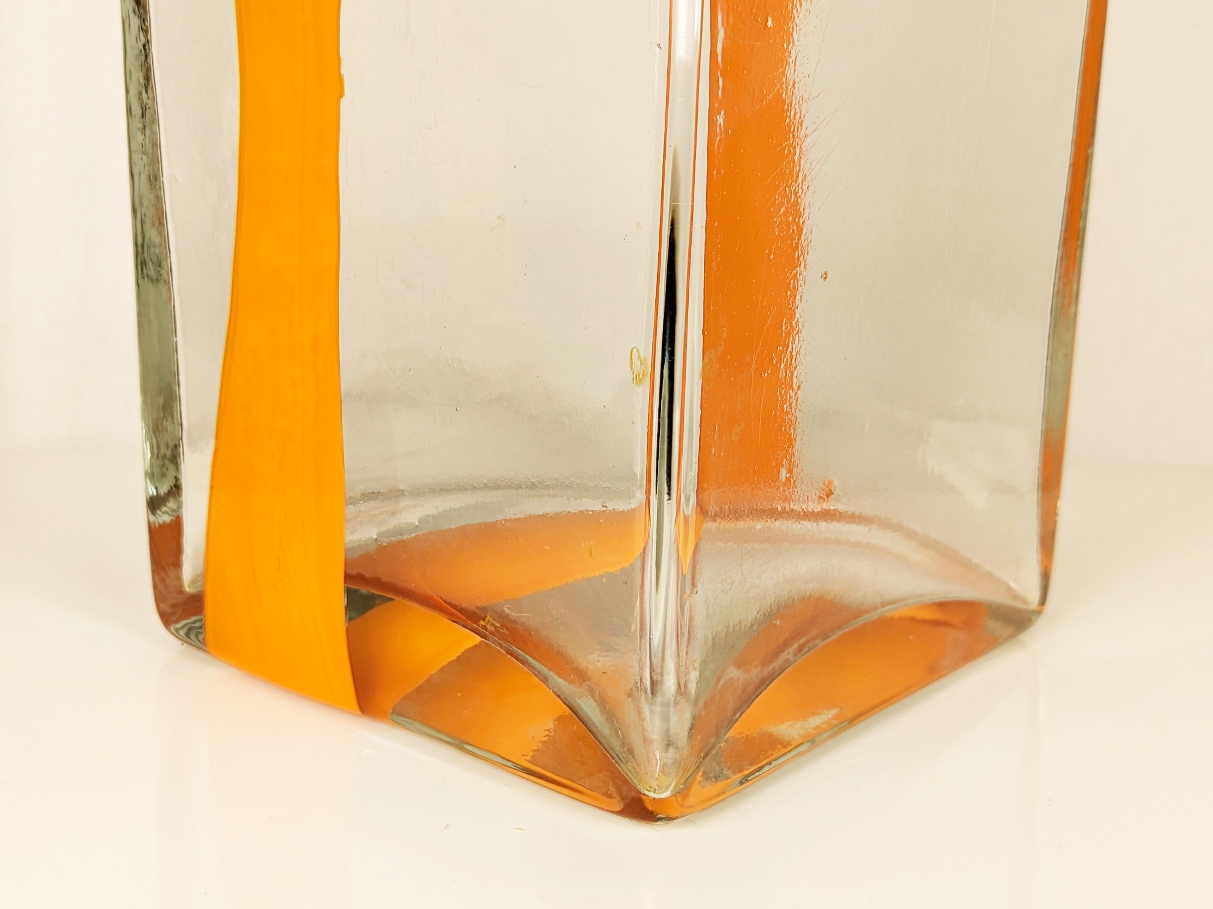 Large orange & clear Murano glass 1970s vase/umbrella stand by Cardin for Venini For Sale 4