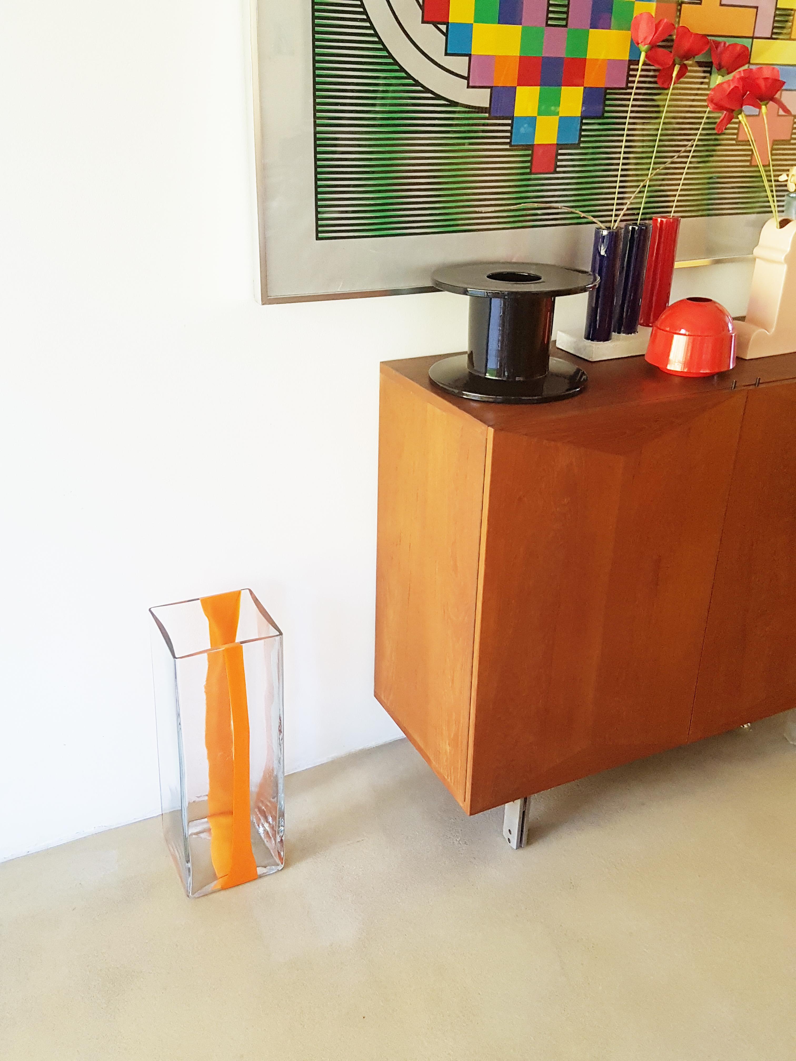 Space Age Large orange & clear Murano glass 1970s vase/umbrella stand by Cardin for Venini For Sale