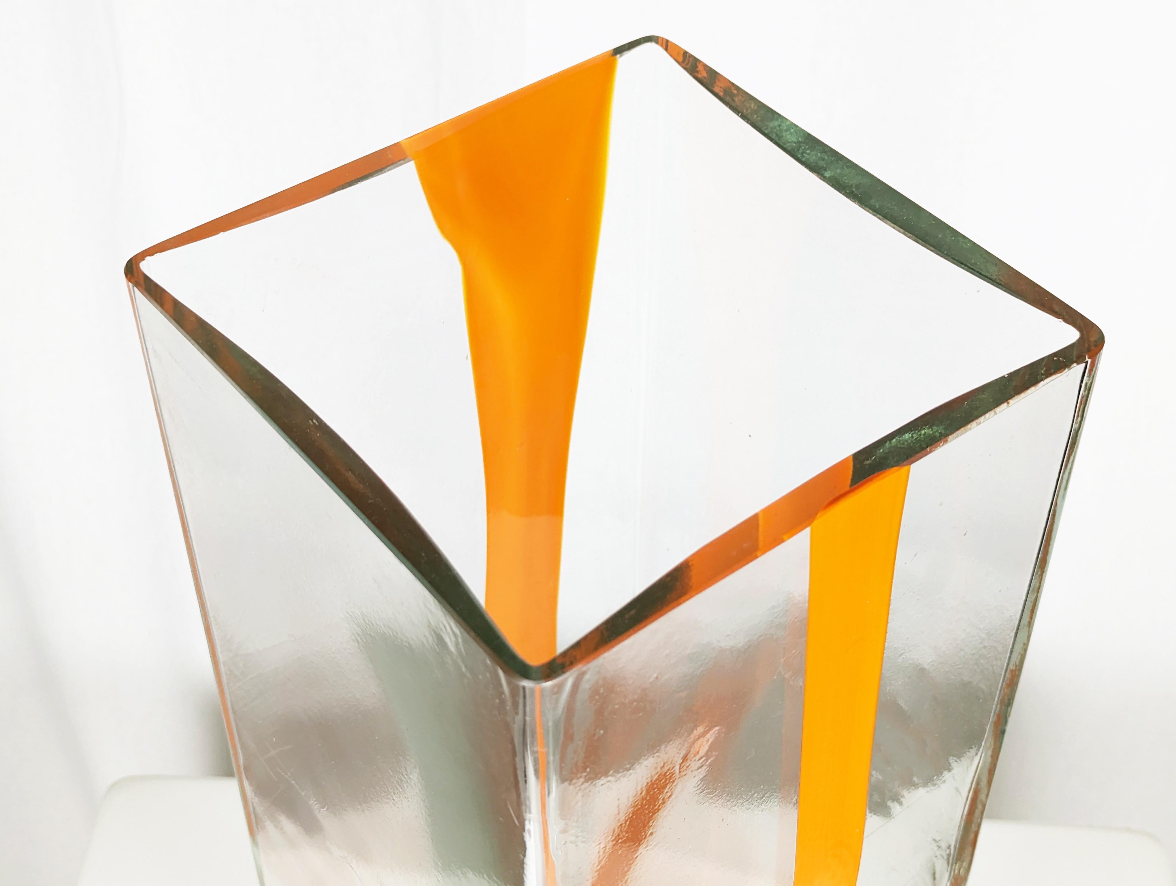 Murano Glass Large orange & clear Murano glass 1970s vase/umbrella stand by Cardin for Venini For Sale