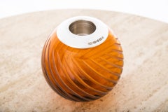 Large Orange Colored Crystal Match Strike / Holder Marked British Sterling