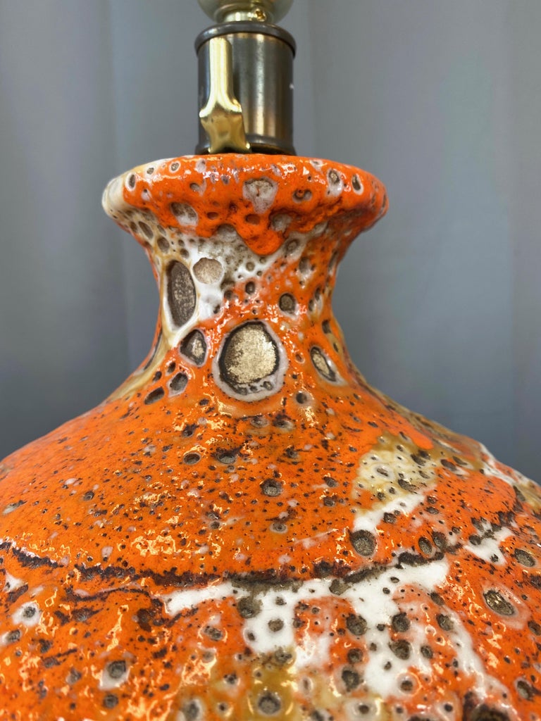 Large Orange Fat Lava Glazed Ceramic Table Lamp, 1960s For Sale at