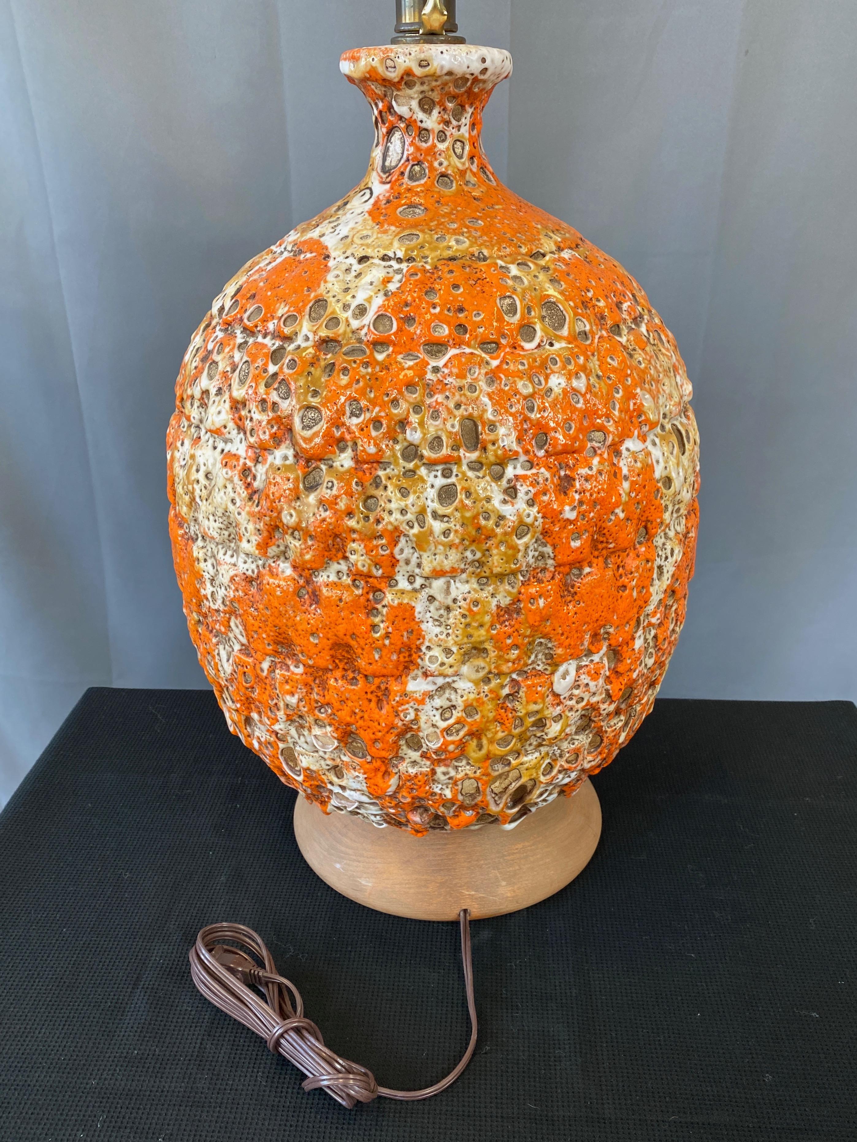 Mid-20th Century Large Orange Fat Lava Glazed Ceramic Table Lamp, 1960s