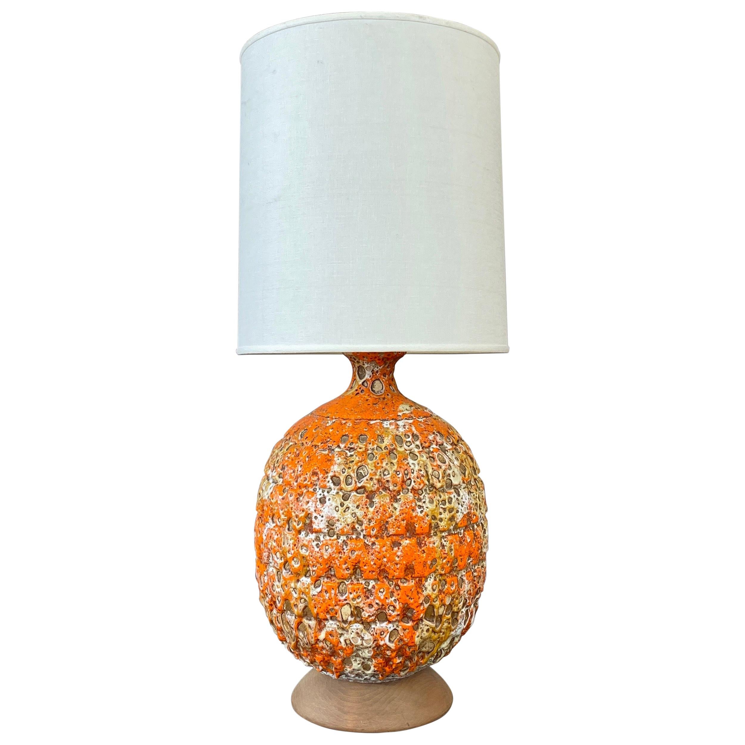 Large Orange Fat Lava Glazed Ceramic Table Lamp, 1960s