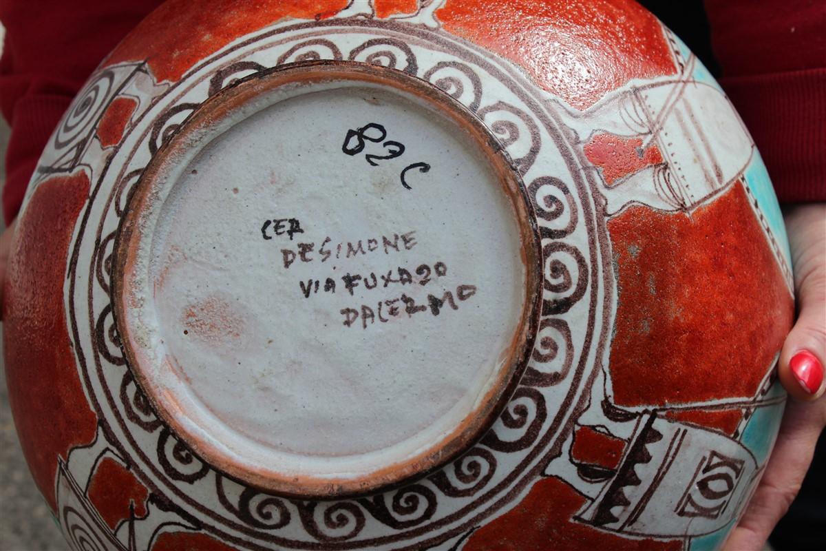 Large Orange Giovanni de Simone 1960 Vase with Picasso Style Warriors For Sale 1