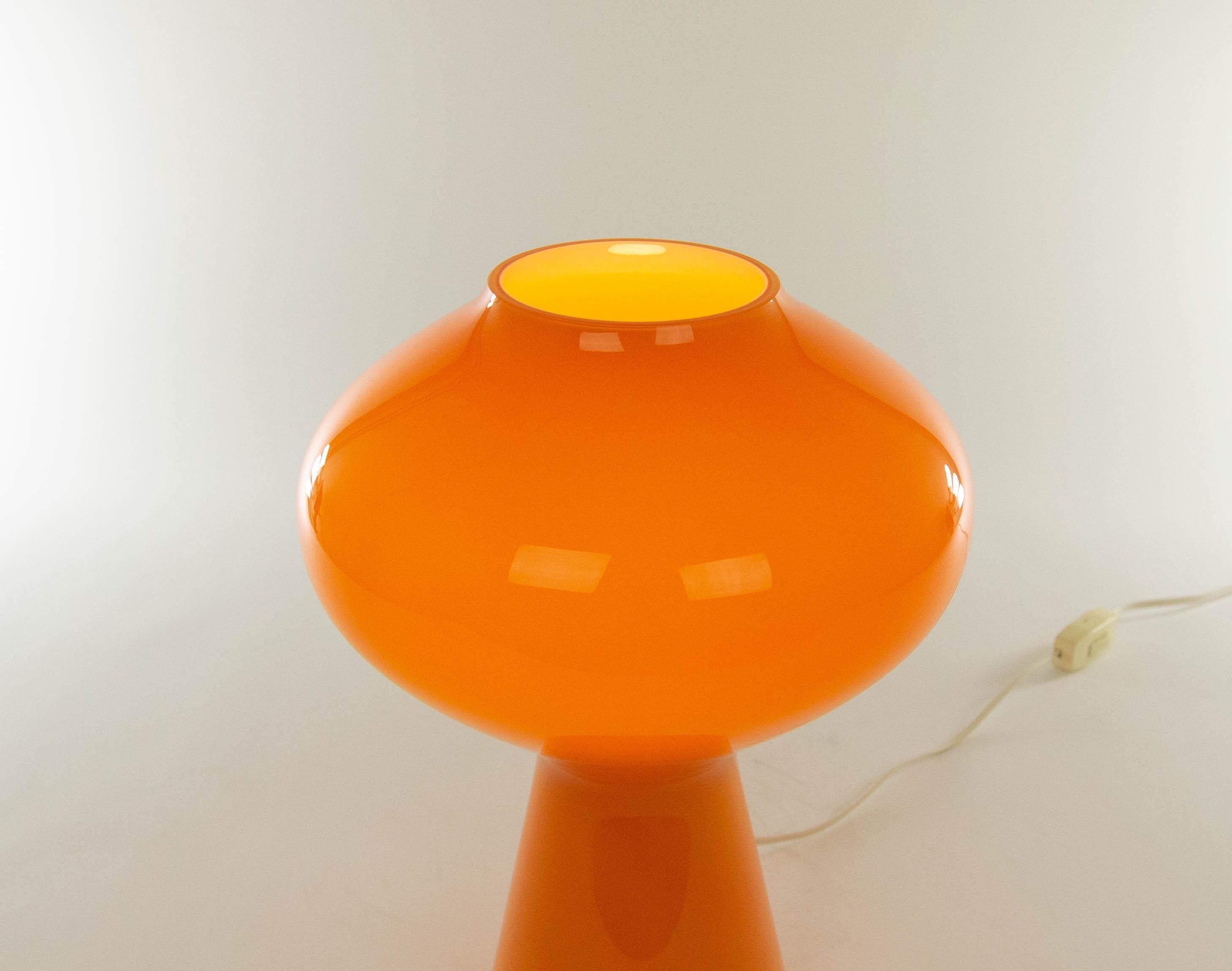 Italian Large Orange Hand Blown Fungo Table Lamp by Massimo Vignelli for Venini, 1950s For Sale