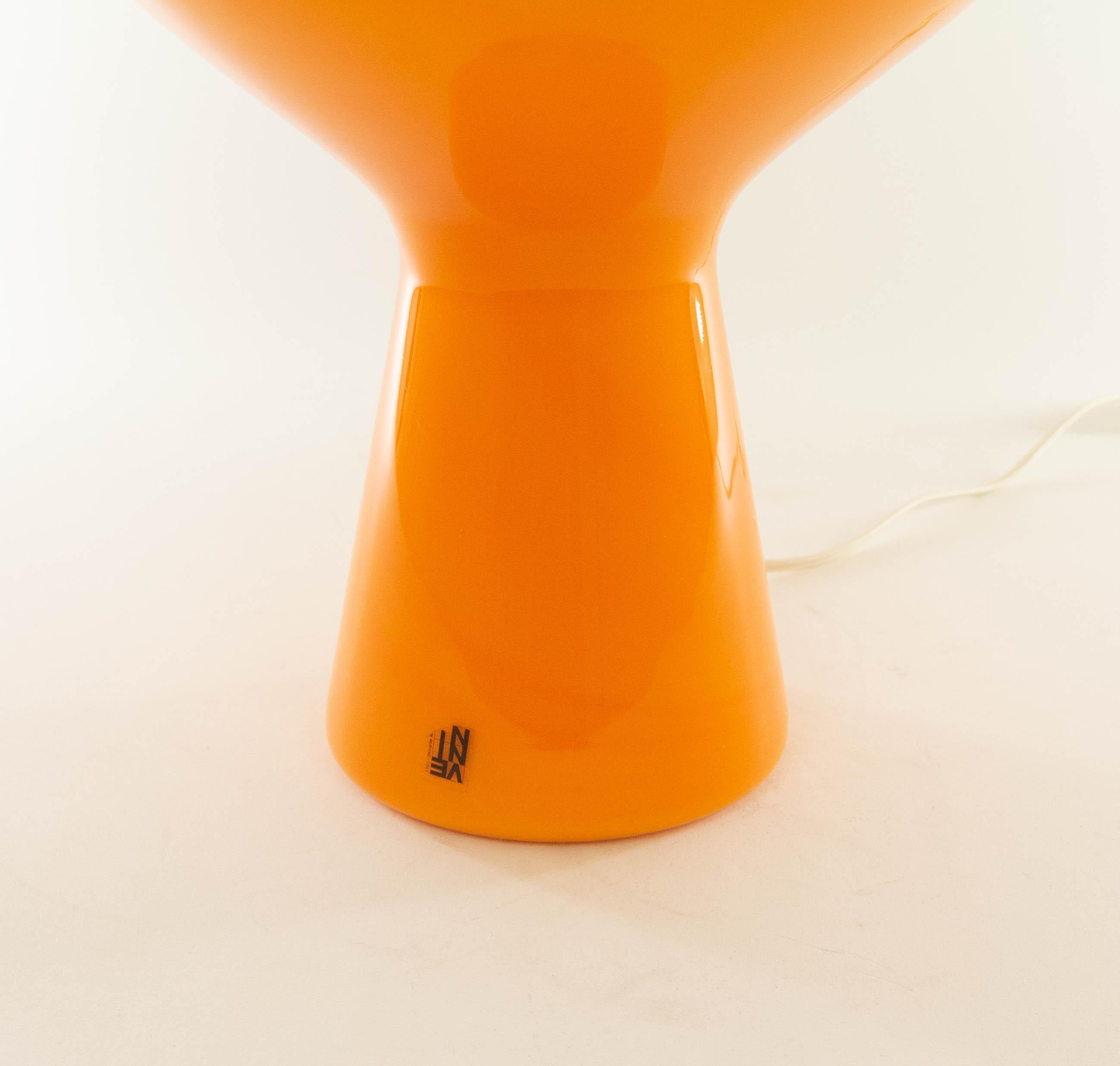 Milieu du XXe siècle Grande lampe de table Fungo orange soufflée à la main par Massimo Vignelli pour Venini, années 1950 en vente