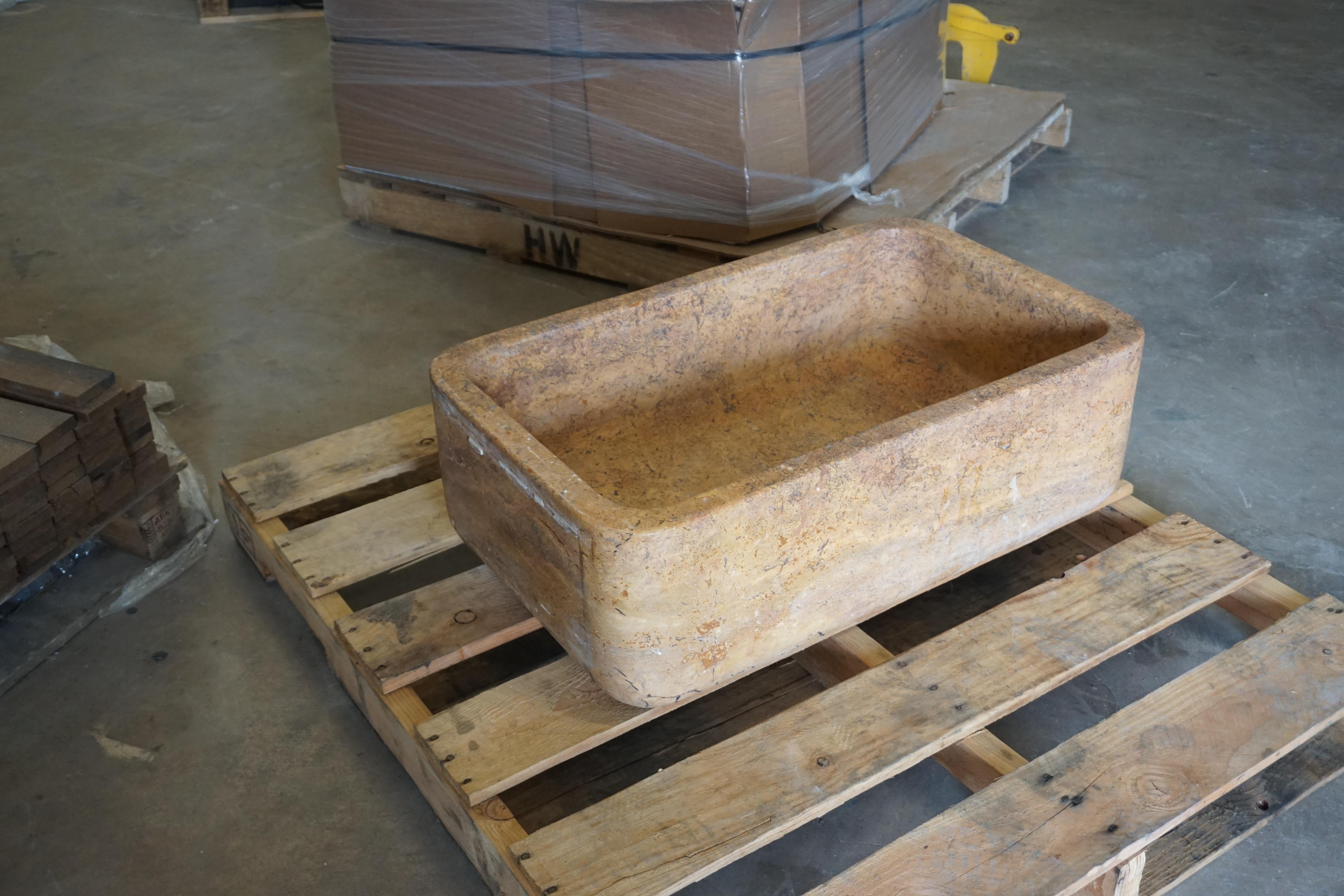 Early 20th Century Large Orange Hued Limestone Sink