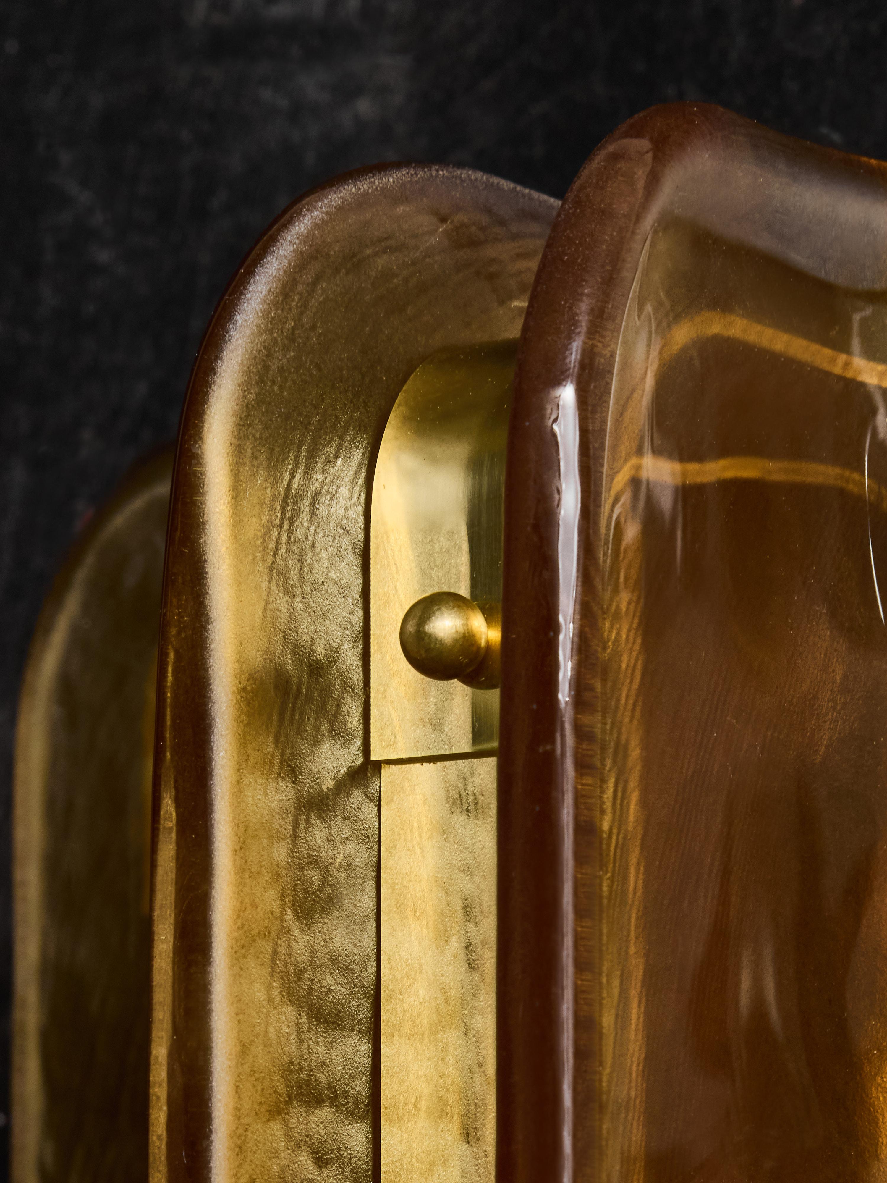 Grande applique arancione in vetro di Murano e ottone in vendita 3