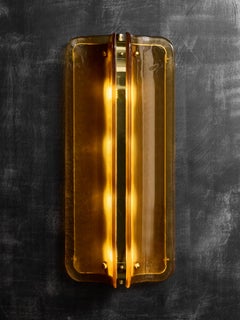 Large Orange Murano Glass and Brass Wall Sconces