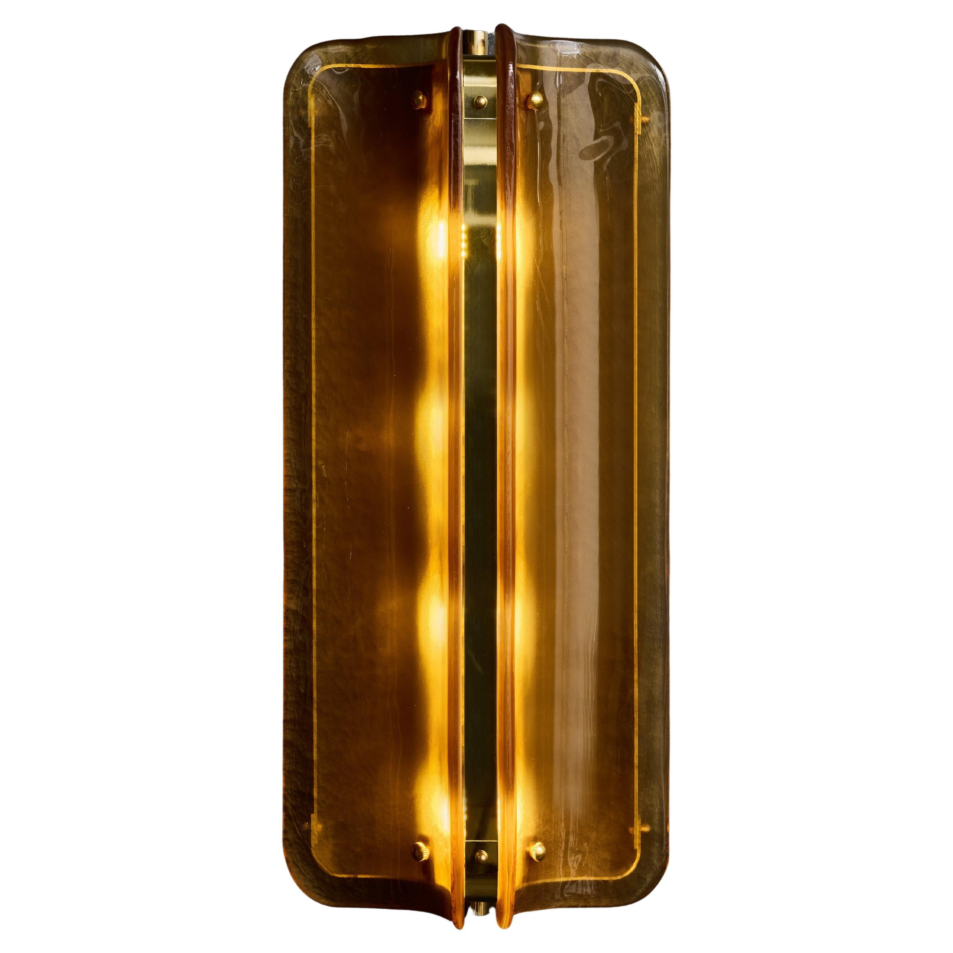 Large Orange Murano Glass and Brass Wall Sconces