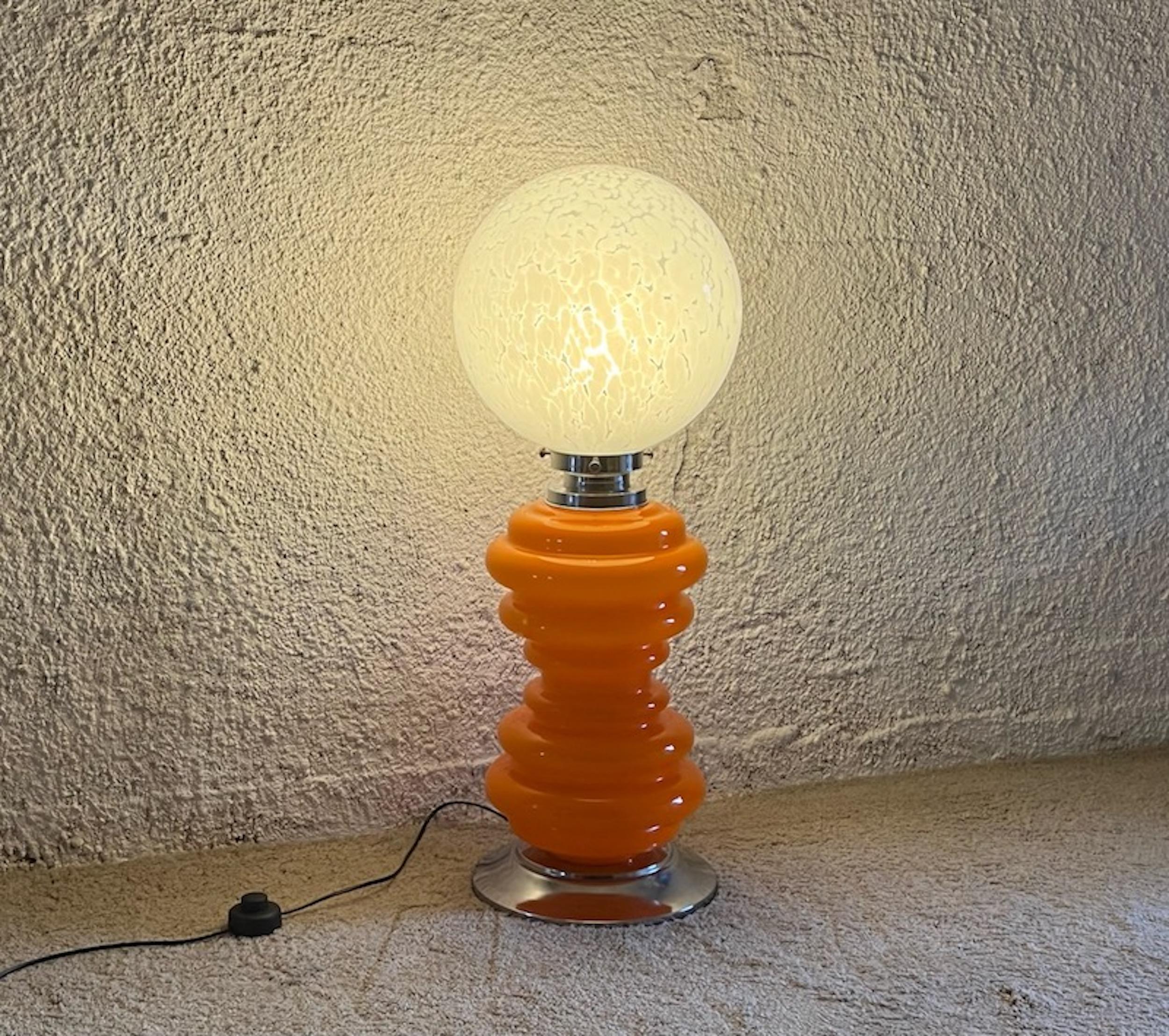 Italian Large Orange Murano Glass Floor Lamp in Orange and White, 1960s