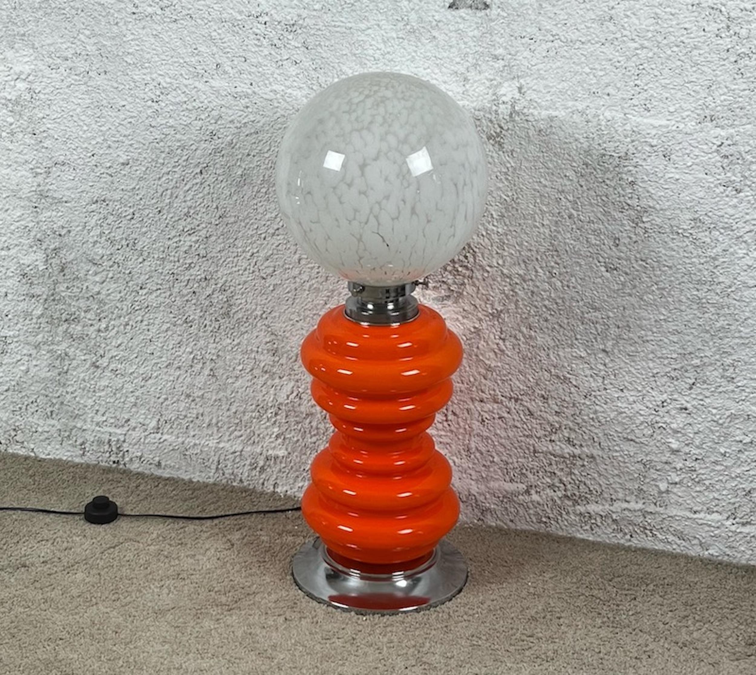 Metal Large Orange Murano Glass Floor Lamp in Orange and White, 1960s